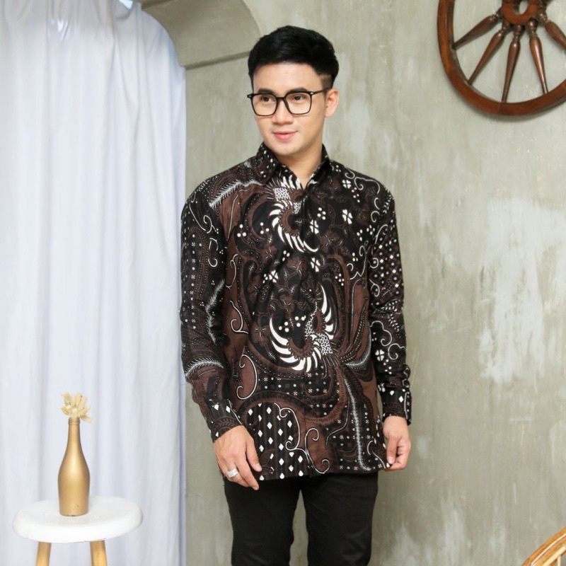 Baju batik Pria Slimfit Big Size M L XL XXL Atasan Kemeja Batik Lengan Panjang Original