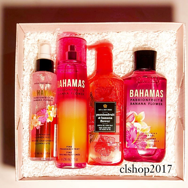 BBW BAHAMAS - PASSIONFRUIT &amp; BANANA FLOWER  GIFT SET PAKET BATH &amp; BODY WORKS