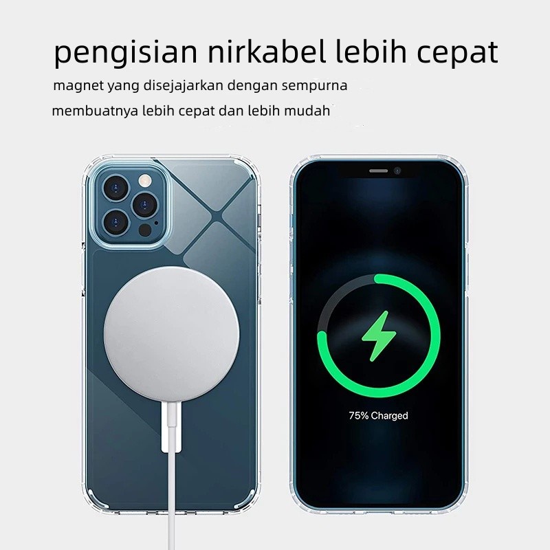 Casing iPhone 11 12 13 14 Softcase Transparan dilengkapi Magsafe Magnetic Case Ring Charger Magnetik