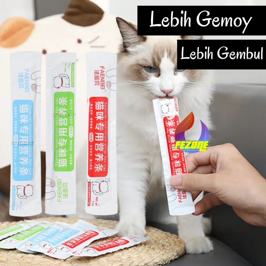 Snack Kucing Creamy Makanan Kucing Basah Cat Strip Pet Lovers Faenbei Yummy Import Cat Treats Cat Stick Cemilan Penggemuk Kucing FEZONE