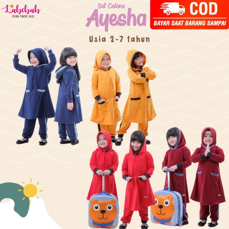 LABEBAH SETELAN MUSLIM OLAHRAGA TUNIK HOODIE ANAK CEWEK USIA 2-7 TAHUN BAJU SPORTY ATASAN HOODIE TUN