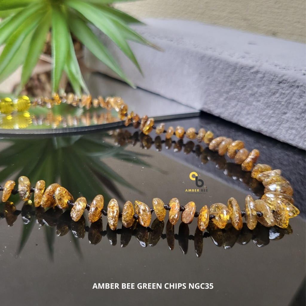 Kalung Amber Bayi dan Anak Premium Chips Green Glossy By Amber Bee NGC35