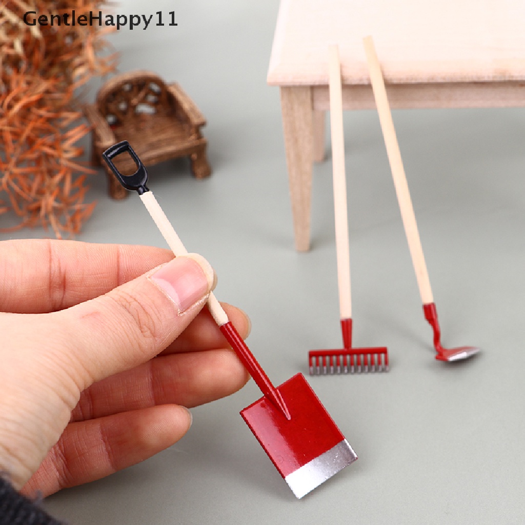 GentleHappy 3Pcs 1:12 Dollhouse Miniatures Gardening Shovel Rake Hoes Farm Tool Doll Decor id