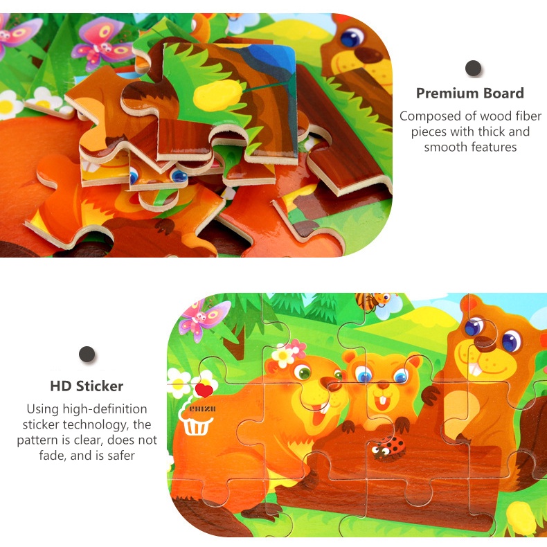 12 Pcs Wooden Jigsaw Puzzle | Puzzle Kayu Background 12 Keping | Puzzel 12pcs Hewan Binatang Dinosaurus Kendaraan Transportasi Kartun Lucu | Mainan Edukatif Edukasi Anak Balita Murah