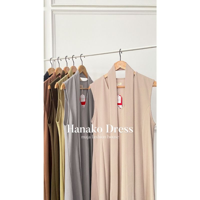 hanako dress panjang 110 cm model v neck dress
