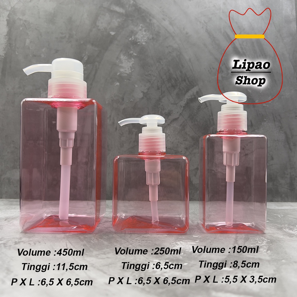 Botol Pump Plastik Kotak Sabun / Lotion / Shampo Cuci Piring - 150ml  250ml 450ml - Pink Merah muda