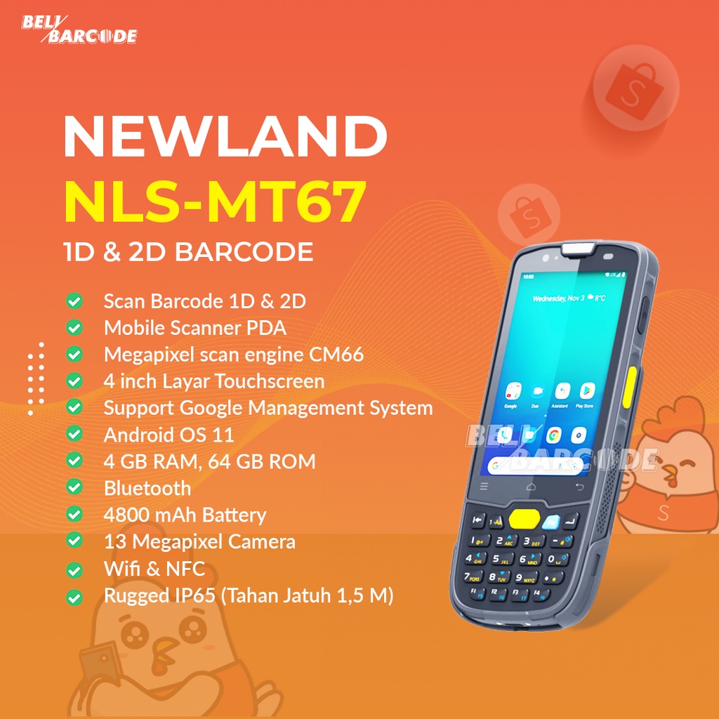 Scanner Barcode Android Newland PDT NLS MT67 Mobile