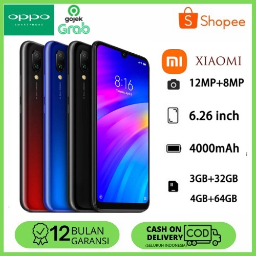 [Baru] Xiaomi Redmi 7 Smartphone Android 3/32GB 4/64GB 4000mAh kartu sidik jari ganda 4G Mobile Phon