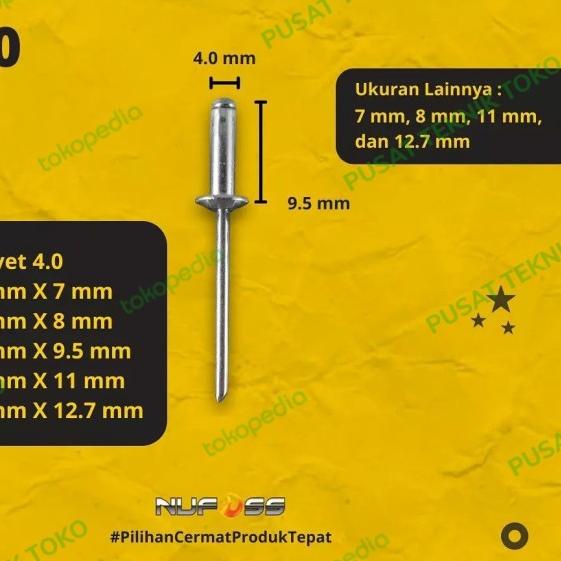 NUFFOS PAKU RIVET 4 MM - BLIND RIVET 4 MM x 12.7 MM - NUFFOS 550