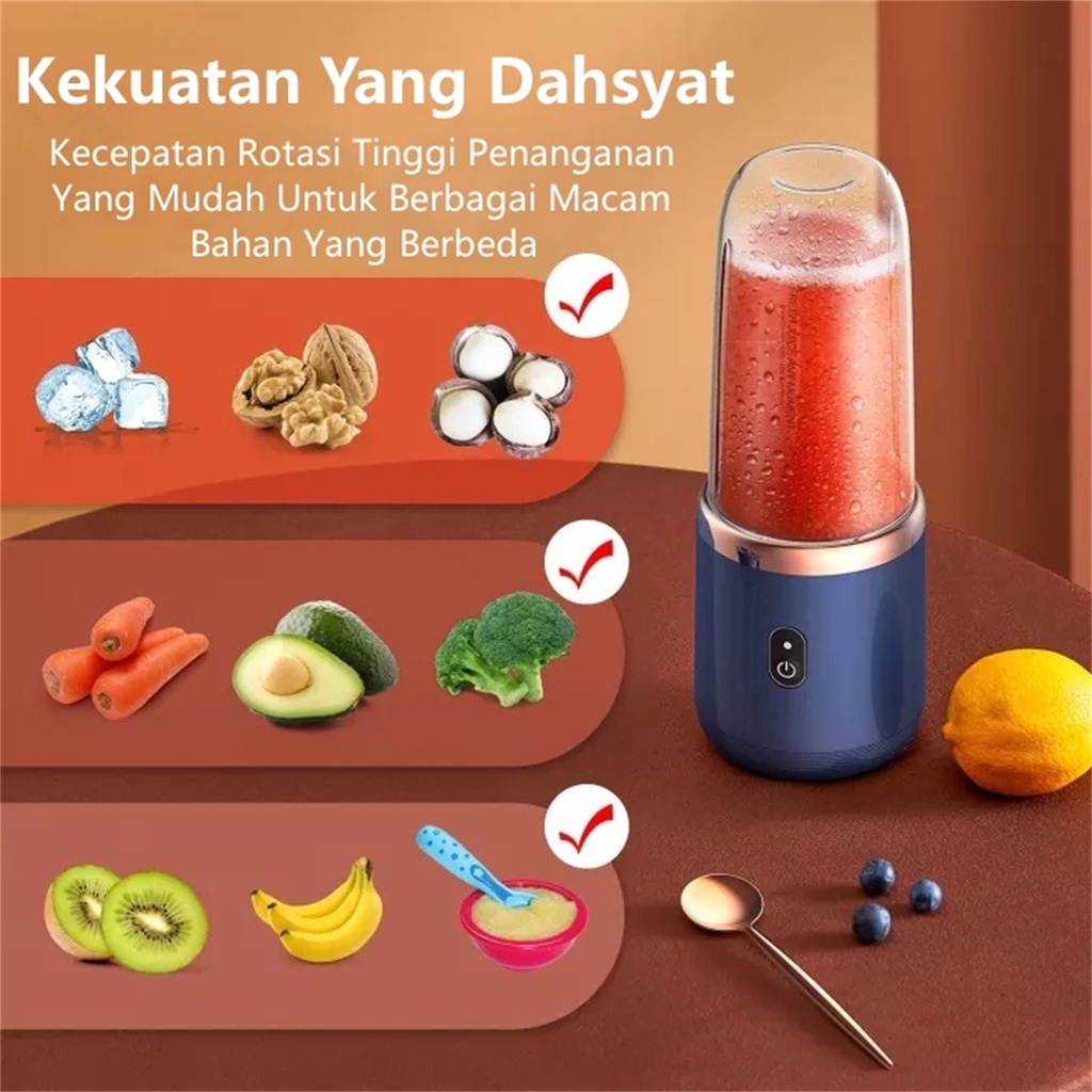 COD Blender Portable Mini Juicer 6 Mata Pisau Blander Jus Buah Port Charger USB Electric Blender Kapsul