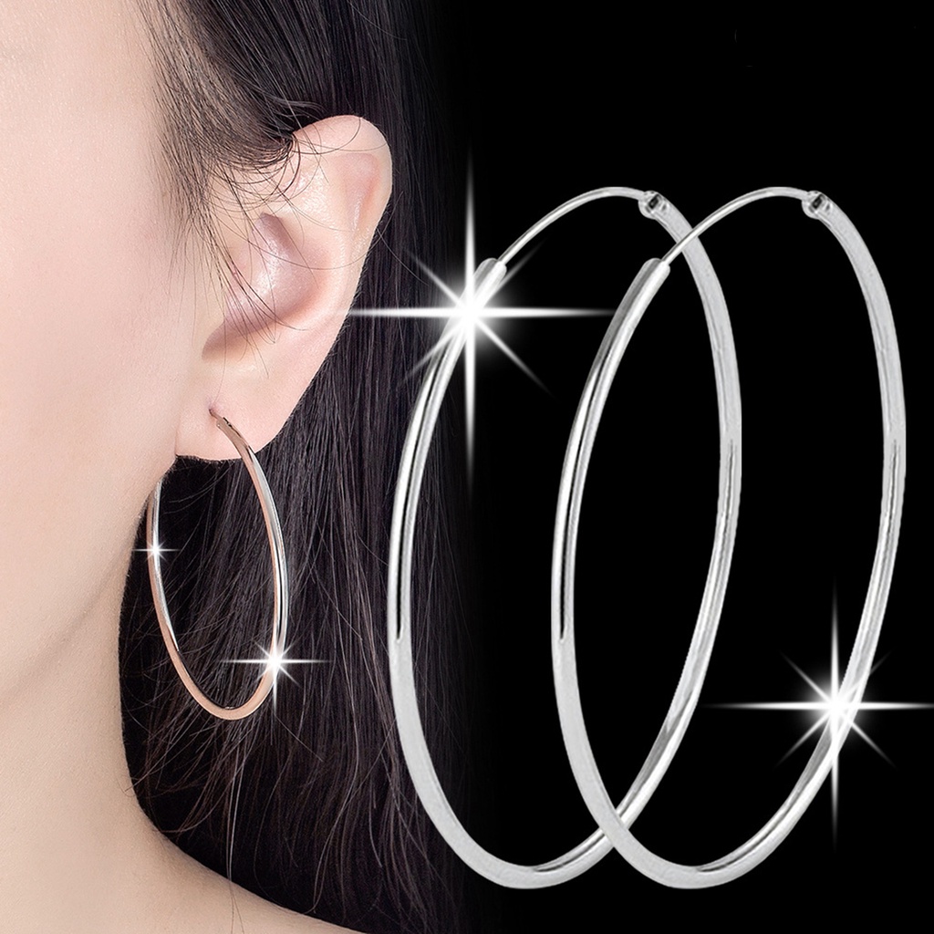 1 Pasang Anting Hoop Bentuk Lingkaran Besar Geometris Gaya Elegan