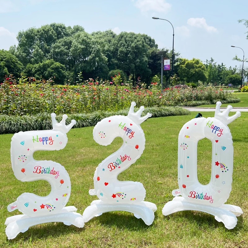 [Harga Grosir] Balon Digital Standing Kreatif 32inch Dengan Mahkota, Globo Angka Besar Dapat Digunakan Kembali, Balon Foil Stand Angka0-9, Balon Film Aluminium, Perlengkapan Pesta Ulang Tahun
