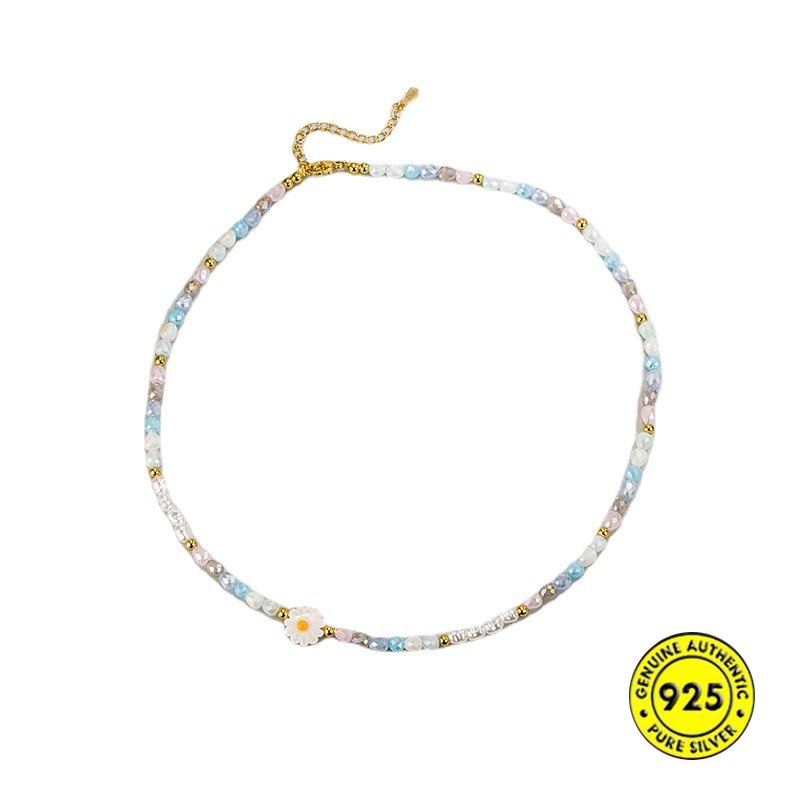 Kalung Rantai Dengan Liontin Bunga Kristal / Mutiara Untuk Wanita U1361