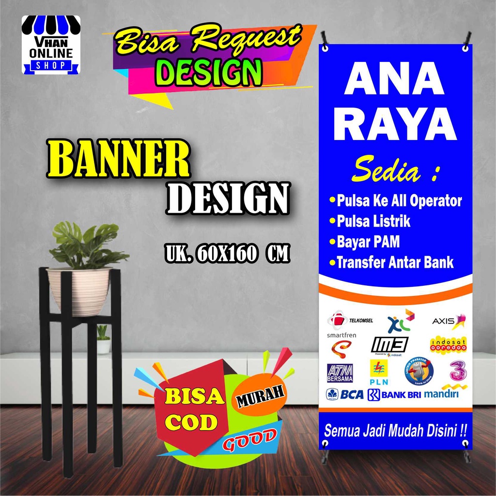 Spanduk Banner Backdrop Jualan Pulsa, Konter, Agen Bank Keren, Murah