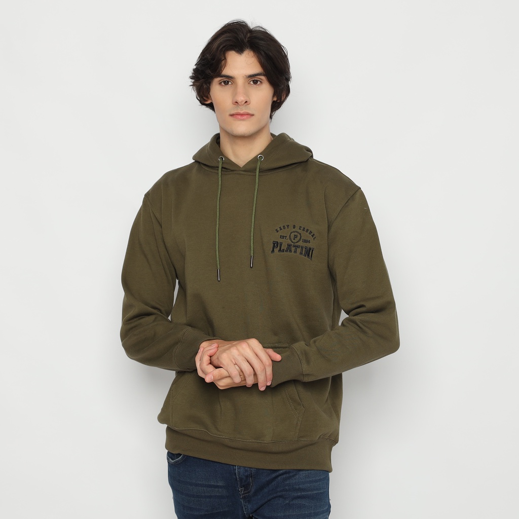 Platini Hoodie Pria Polos Lengan Panjang Hijau Olive PLHD