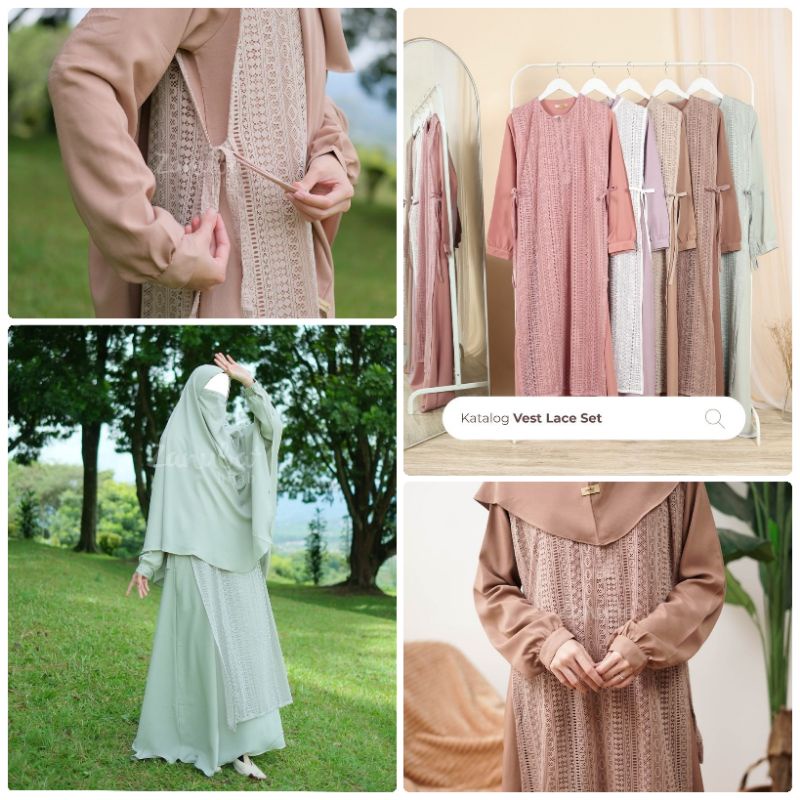 [Bisa COD] Nov- VEST LACE Set by Zanuba / Set Gamis Vest Lace / Set Gamis kombi rompi brukat / Jilba
