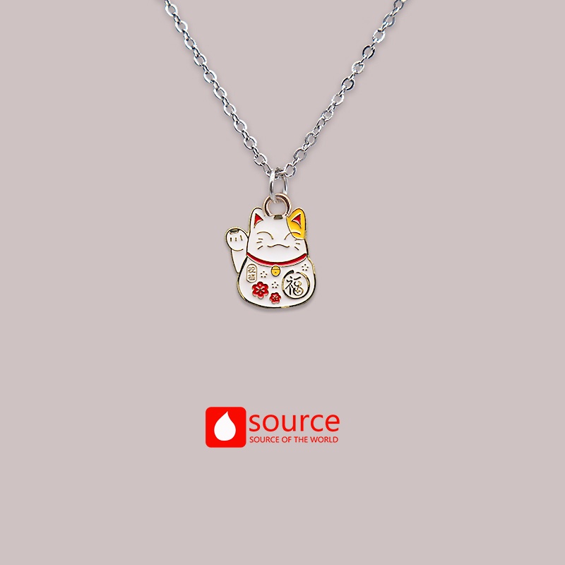 Kalung Rantai Liontin Kartun Kucing Keberuntungan Bahan Stainless Steel Alloy Untuk Wanita
