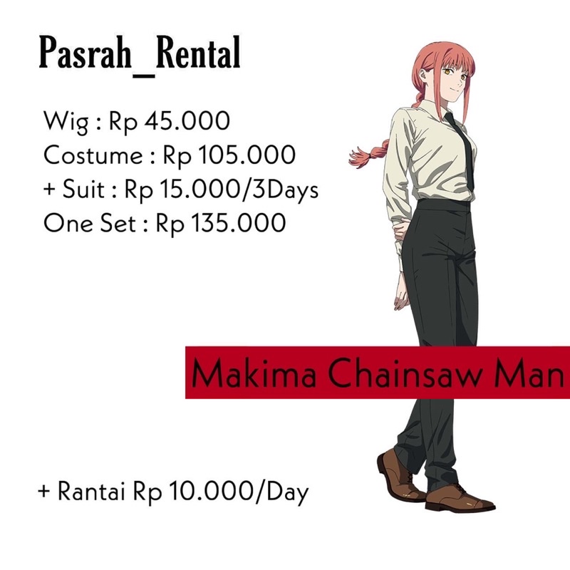 SEWA RENTAL KOSTUM / COSPLAY MAKIMA CHAINSAWMAN