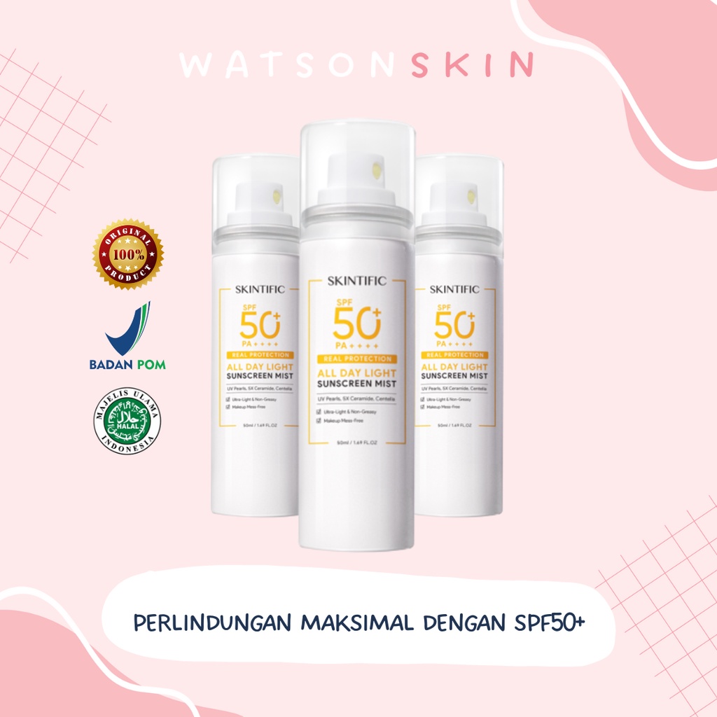 SKINTIFIC All Day Light Sunscreen Mist SPF50 PA++++ 50ml (100% ORIGINAL &amp; BPOM)