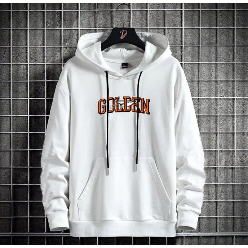 Hoodie Golden pria wanita bahan flecce