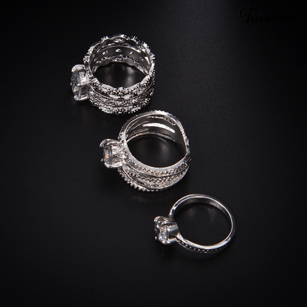 Set 3 Pcs Cincin Berlian Imitasi Model Hollow Gaya Vintage Untuk Wanita