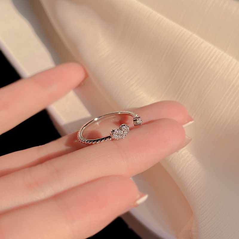 Cincin S925 Sterling Silver Desain Hati Hias Kristal Berlian Untuk Wanita