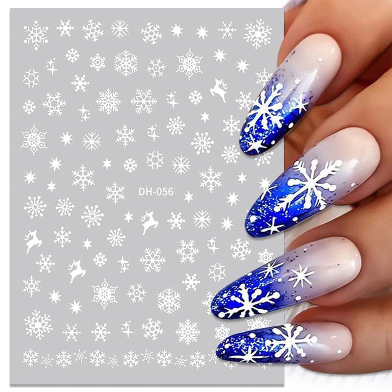 Stiker Kuku 3D Desain Snowflakes Pohon Natal Santa Claus Bell Bola Rusa Untuk Dekorasi Manicure