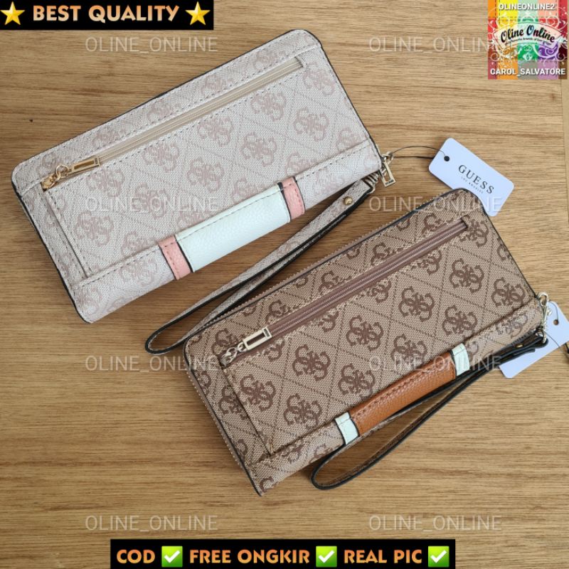 dompet wanita cathleen stripes logo 4g long wallet panjang zipper trifold gs roomy pouch