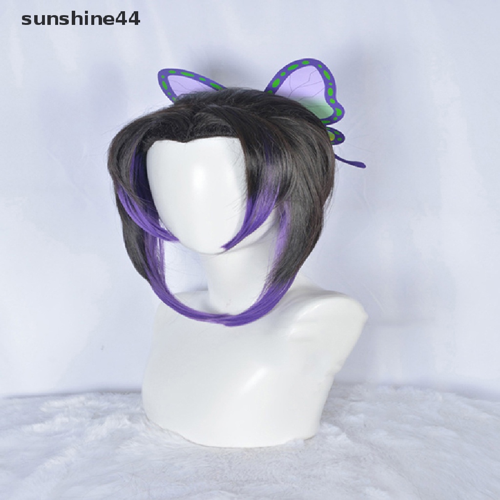 Sunshine Wig / Rambut Palsu Sintetis Model Anime Kochou Shinobu Warna Hitam Ungu Untuk Cosplay / Pesta