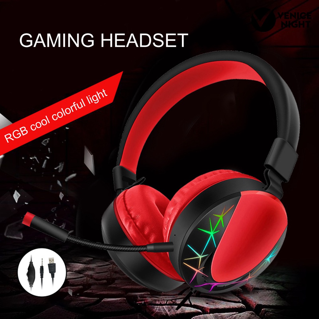 (VNEP) (Berkabel) AKZ-021 Headset RGB Luminous Retractable Dynamic Headphone untuk Gaming