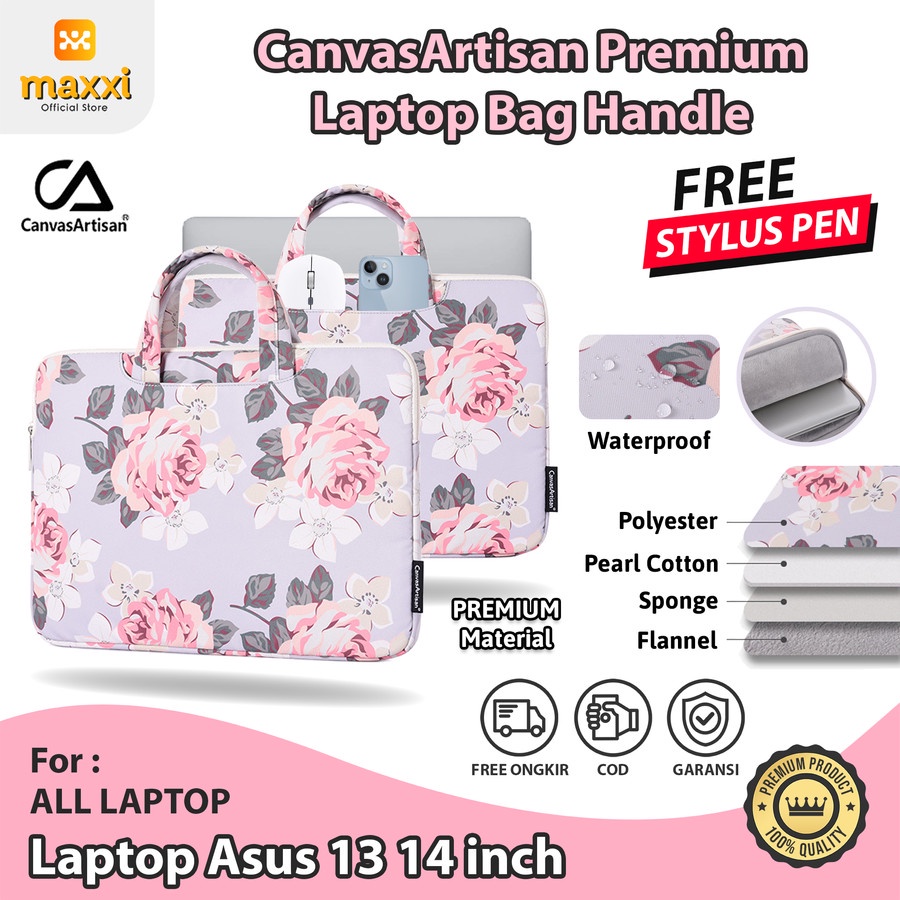 Laptop Asus 13 14 inch Tas Laptop Sleeve Case Jinjing Motif Rose