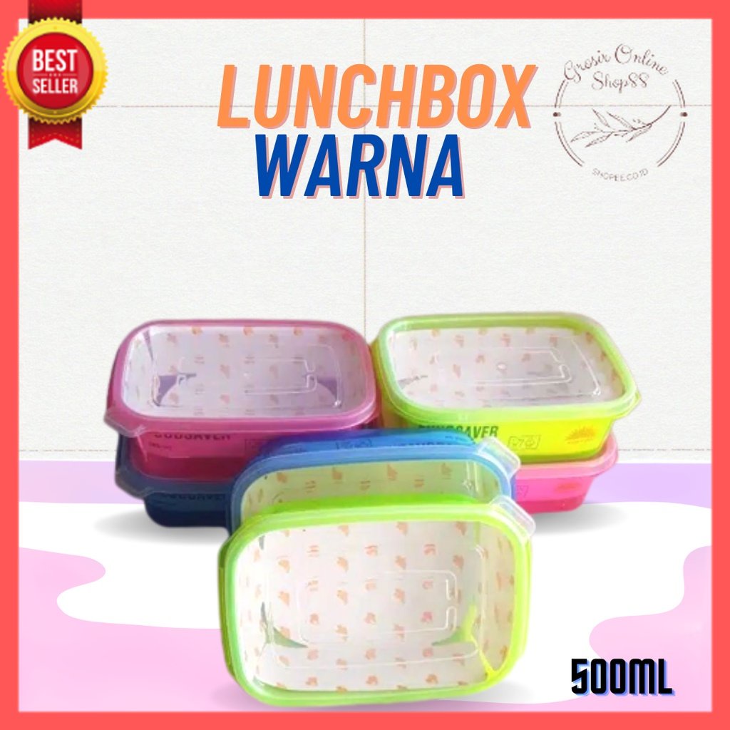 GOS -B311- Lunchbox Warna - Kotak Bekal Transparan Warna - Kotak Penyimpanan Makana 500ml