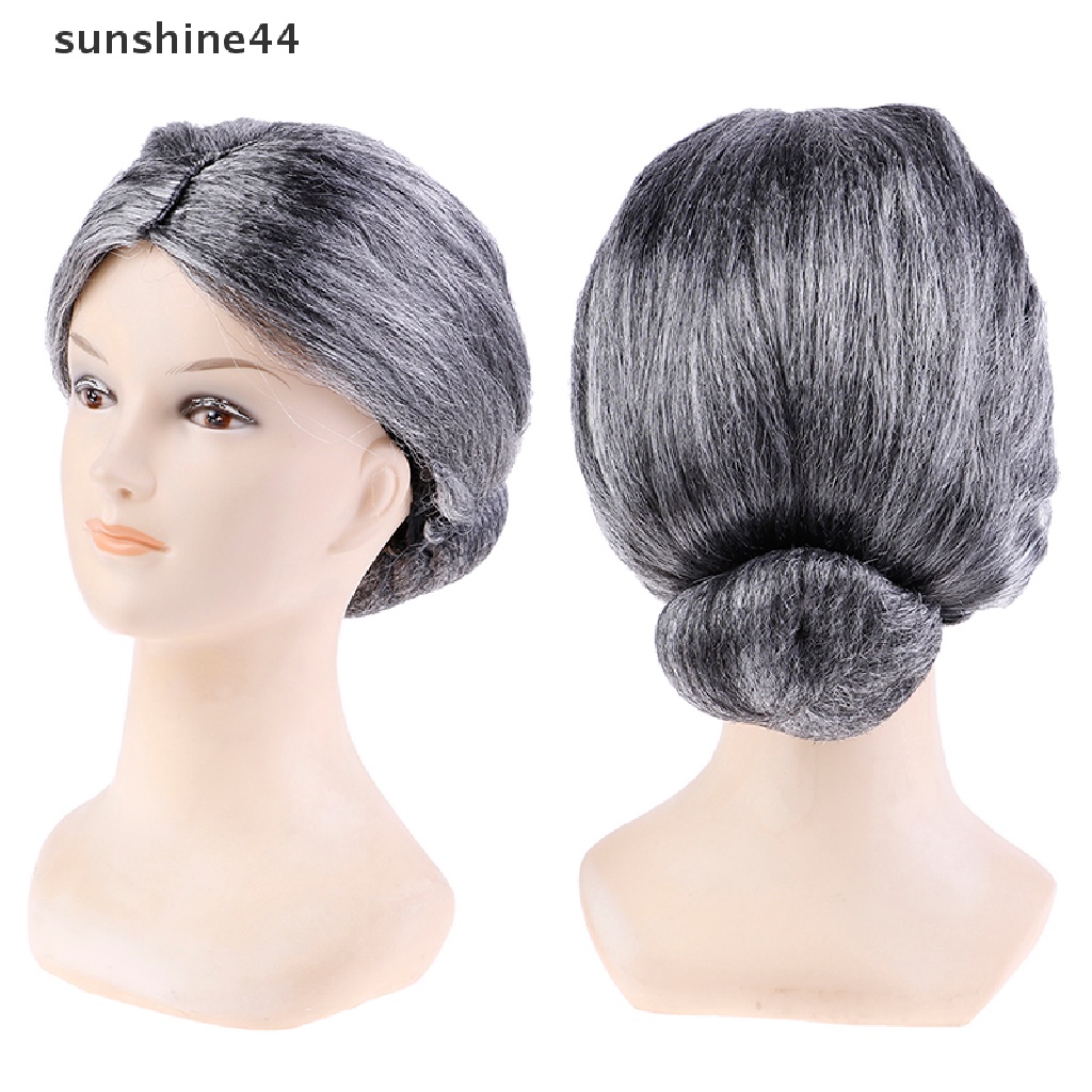 Sunshine Wig / Rambut Palsu Model Bun Warna Abu-Abu Untuk Wanita Tua / Nenek