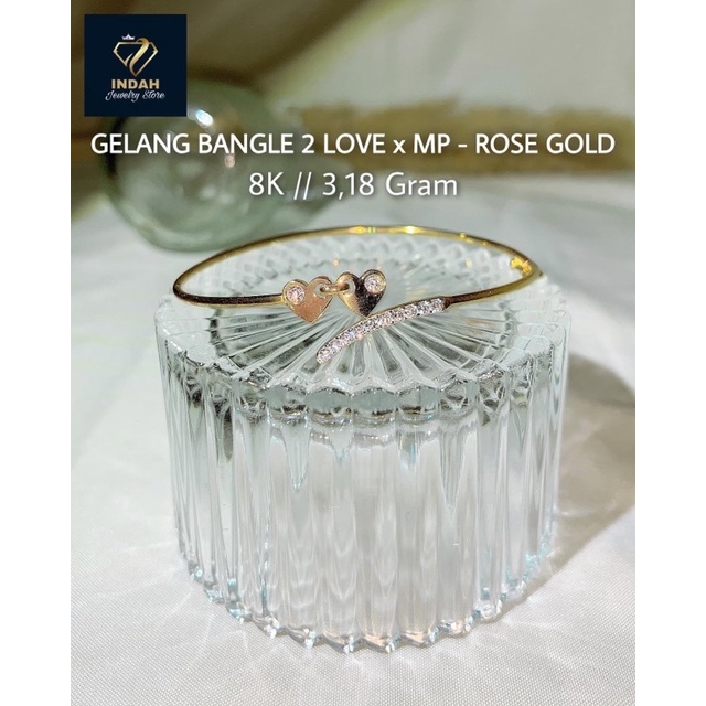 Gelang bangle love mata putih warna rose gold emas 375%