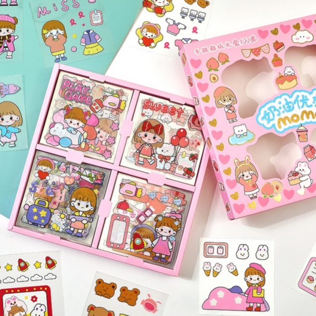 WJ1491 (100lembar) Stiker Motif Kartun Korea Lucu Anti Air Sticker 2D Dekorasi Handbook Scrapbook DIY