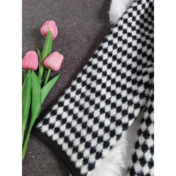 VN VICTORIA FUR CARDIGAN HOUNDSTOOTH KOREAN WINTER