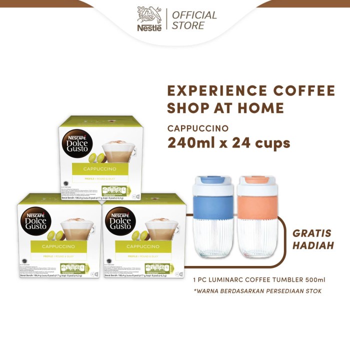 

NESCAFE DOLCE GUSTO CAPPUCINO 3 BOX + FREE COFFEE TUMBLER 500ML