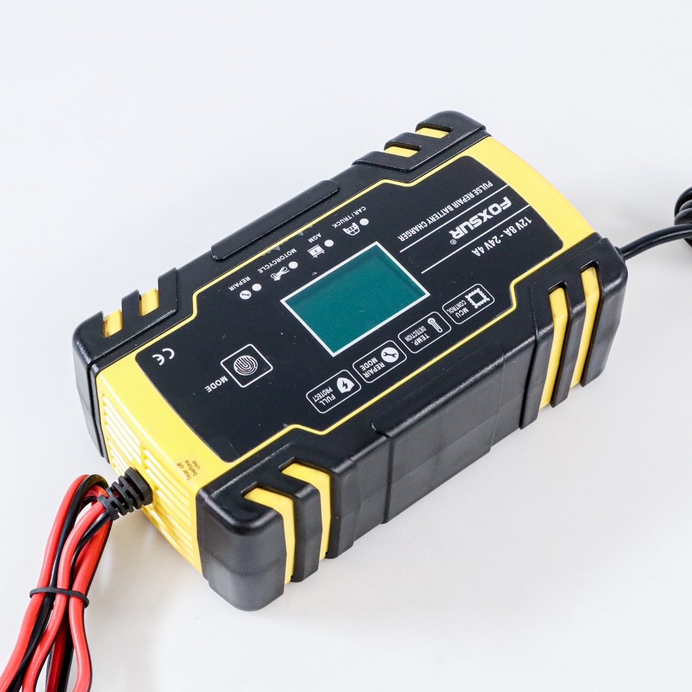 FOXSUR Charger Aki Mobil Motor 130W 12V/24V 150Ah with LCD - FBC122408D - Yellow - 7RRSB9YL
