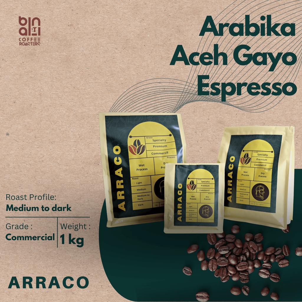 

ARRACO KOPI - Arabika Gayo Espresso 1Kg Biji / Bubuk | Full Washed - Medium to dark Roasted