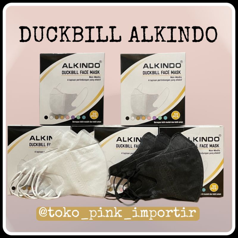 MASKER DUCKBILL DB ALKINDO 4PLY HITAM PUTIH BOX ISI 50 | MASKER DUCKBILL 4PLY ALKINDO MOUSON CAREION CCARE EMBOSS ORIGINAL