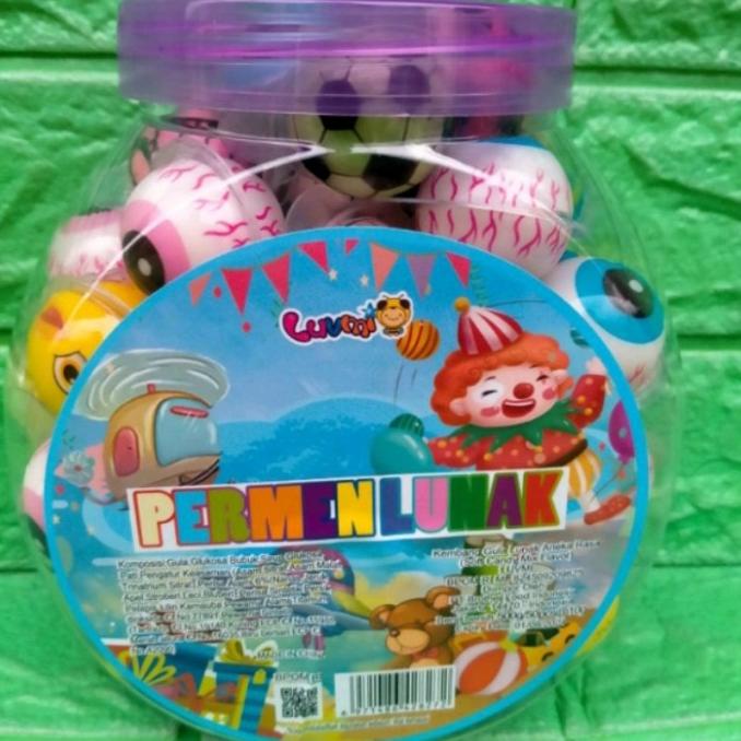 

1 Toples Permen Lunak Bulat Motif Bola Smile Mata Bumi Buah Isi 50pcs