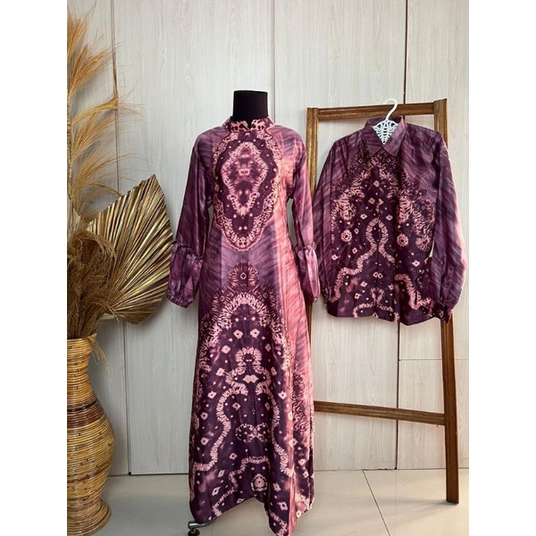 couple gamis jumputan velvet silk