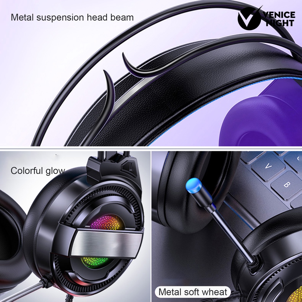 (VNEP) (Berkabel) Q3 Kontrol Kabel Headphone Mikrofon Dapat Diputar 120 Derajat ABS Gaming Stereo Surround Sound Headset untuk Gamer