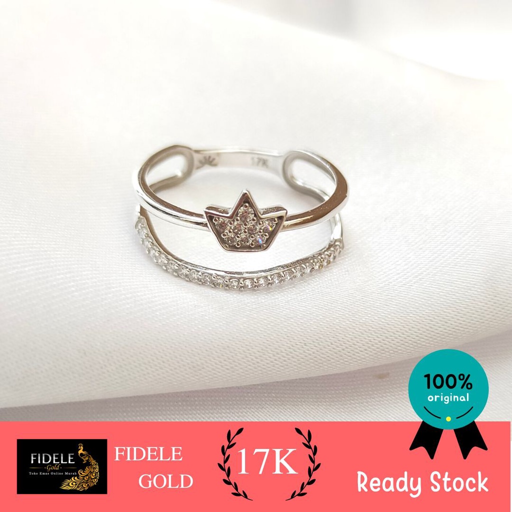 Cincin emas tumpuk mahkota 750 diamond look cincin solitaire soliter UBS