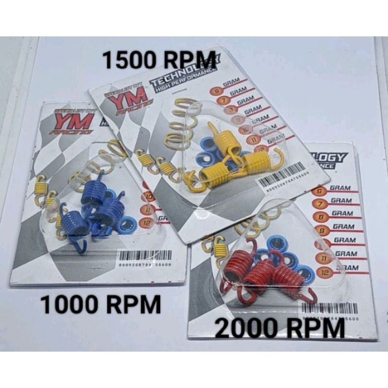 PER SENTRI 1000 RPM 1200 RPM 1500 RPM 2000 RPM 1 SET ISI 3 PCS/BUTIR ALL MATIC // PER CENTRI 1000 RPM UNTUK SEGALA MOTOR MATIC // PER GANDA 1500 RPM (UNIVERSAL) PER KAMPAS GANDA 2000 RPM [ PER KANPAS GANDA BISA UNTUK SEMUA | PER GANDA YM RACING