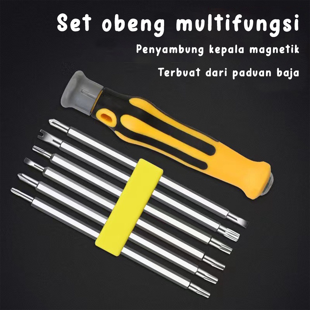 Obeng Laptop HP Jam Set 6 in 1 Ujung Magnet 12 Mata Bintang-Min-Plus