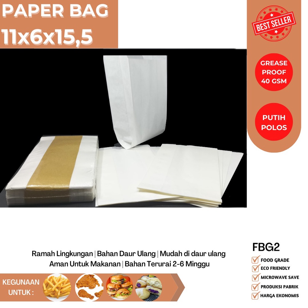 Paper Bag Burger Size 13x7.5x23 (Isi 50 Pcs-FBG2W)