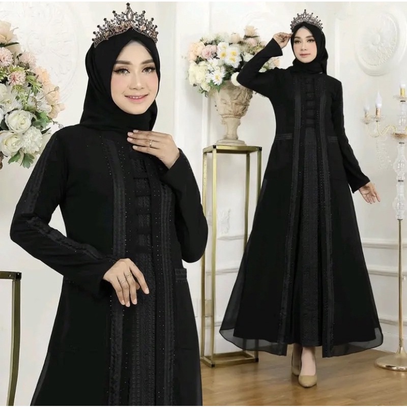 RINA BUSANA - Abaya Bordir Hitam - Abaya Hitam Bordir - Baju Gamis Abaya Hitam polos - Gamis Abaya H