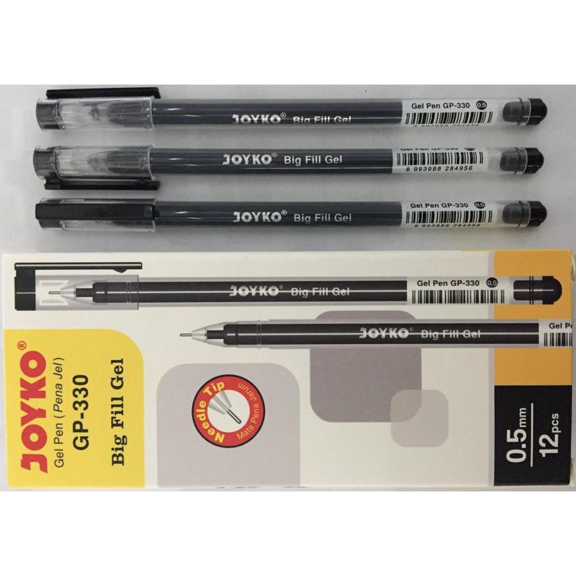 

(1 PAK ISI 12 PCS) GELPEN JOYKO GP-330 BIG FILL GEL 0.5 HITAM / PULPEN PENA JOYKO GP-330 (1 PAK/12)