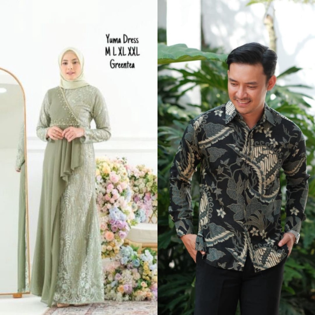 Jual Gamis Couple Brokat Mix Batik Modern Elegan Dan Mewah Gamis Brokat Baju Muslim Wanita Batik 3688